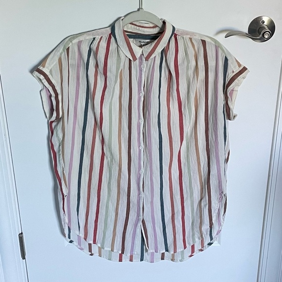 Madewell Gauze Central Button Down Tunic Shirt in Rainbow Stripe 35927 - Picture 5 of 15